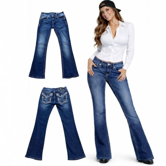 Miss Me Denim - Miss Me Signature Rise Bootcut Jeans Size 25x28 Dark Wash Stretch EUC